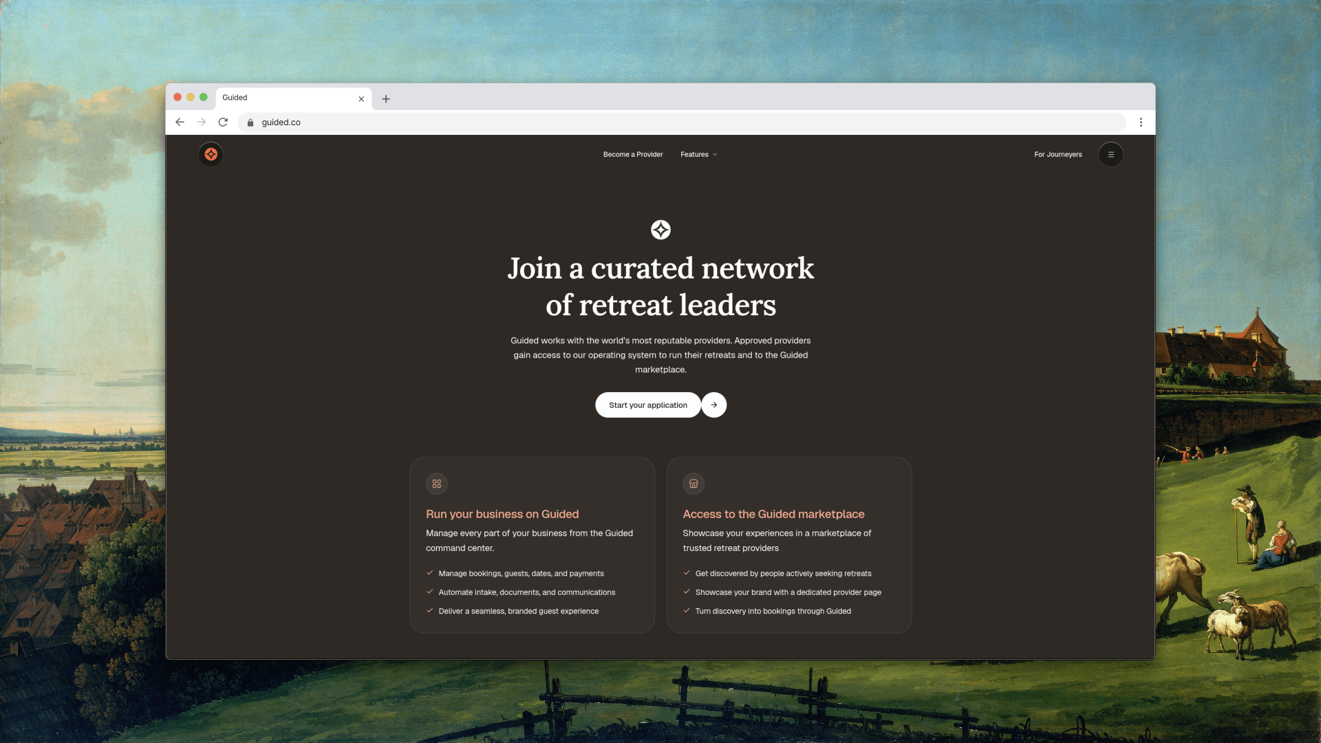 Screenshot of the application landing page