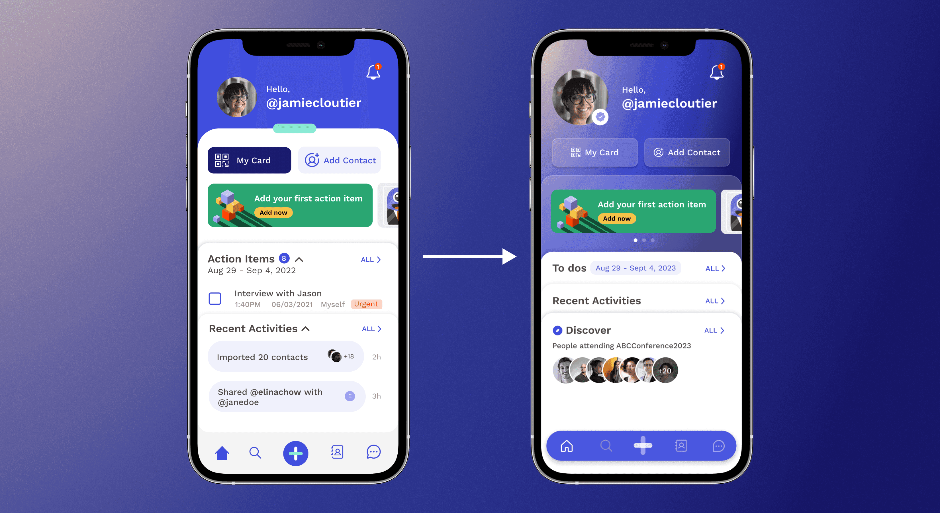 A comparison of the old and new home screen