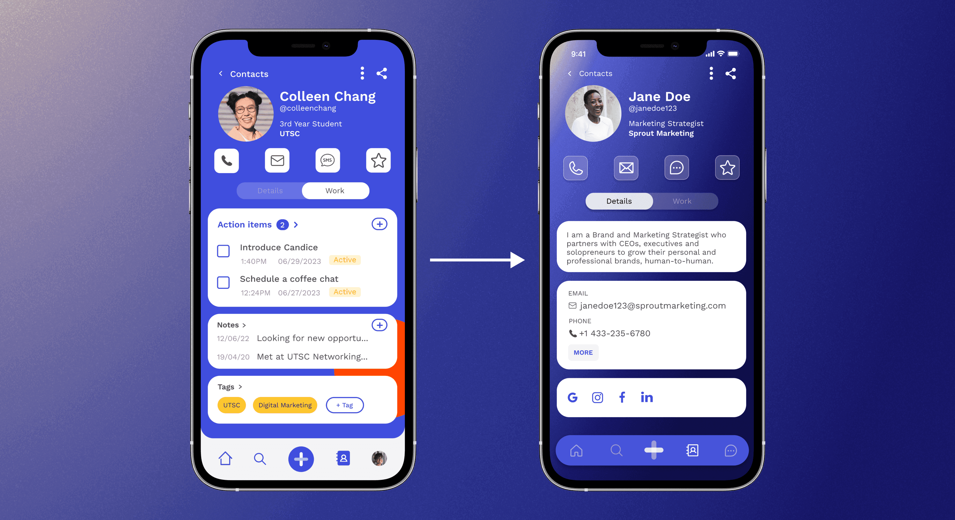 A comparison of the old and new contact screen