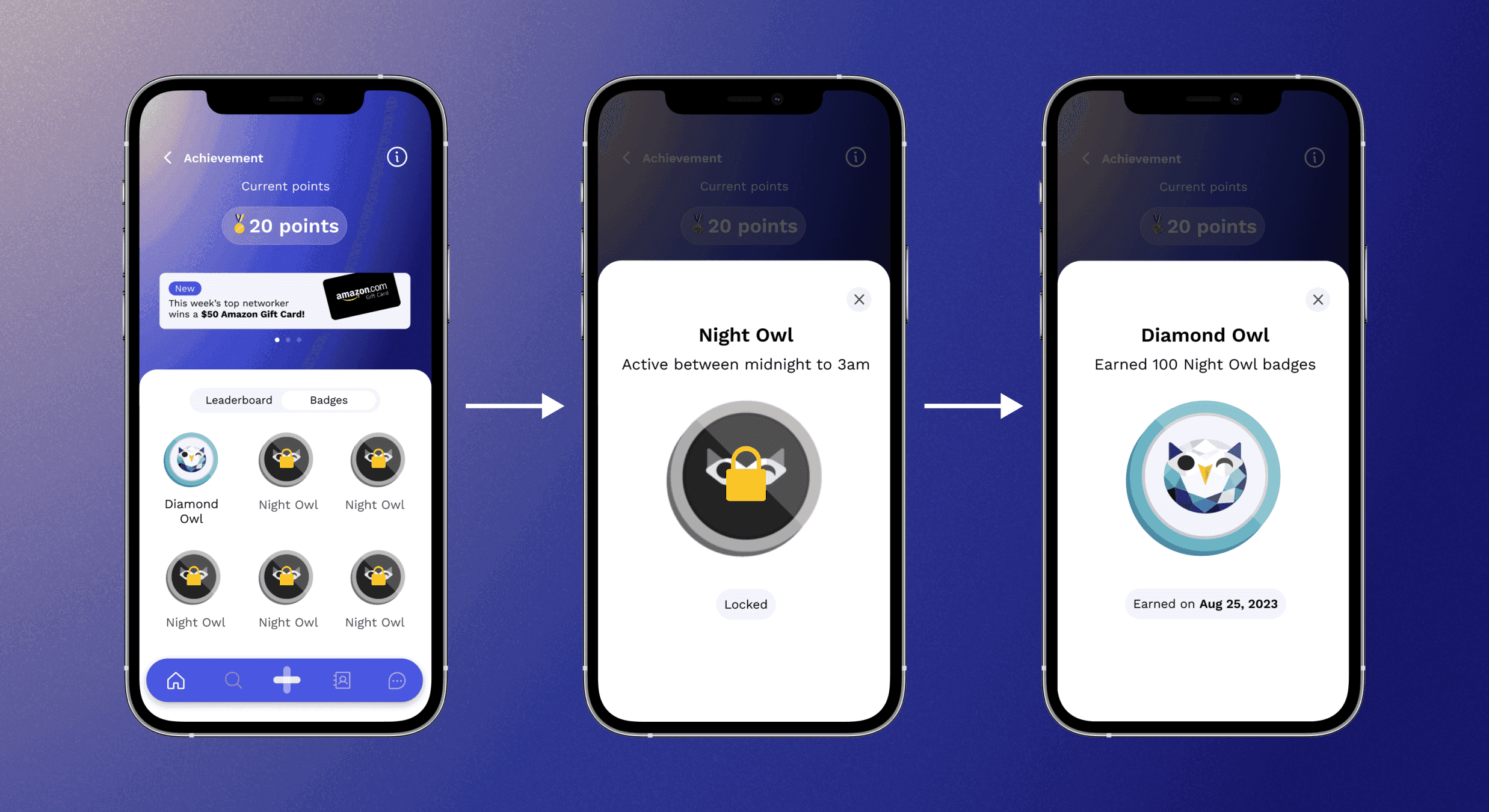 The new gamification feature with leaderboard and badges, using the new visual system