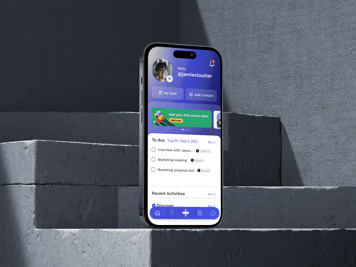 Screenshot of the redesigned Jot Contact Manager app