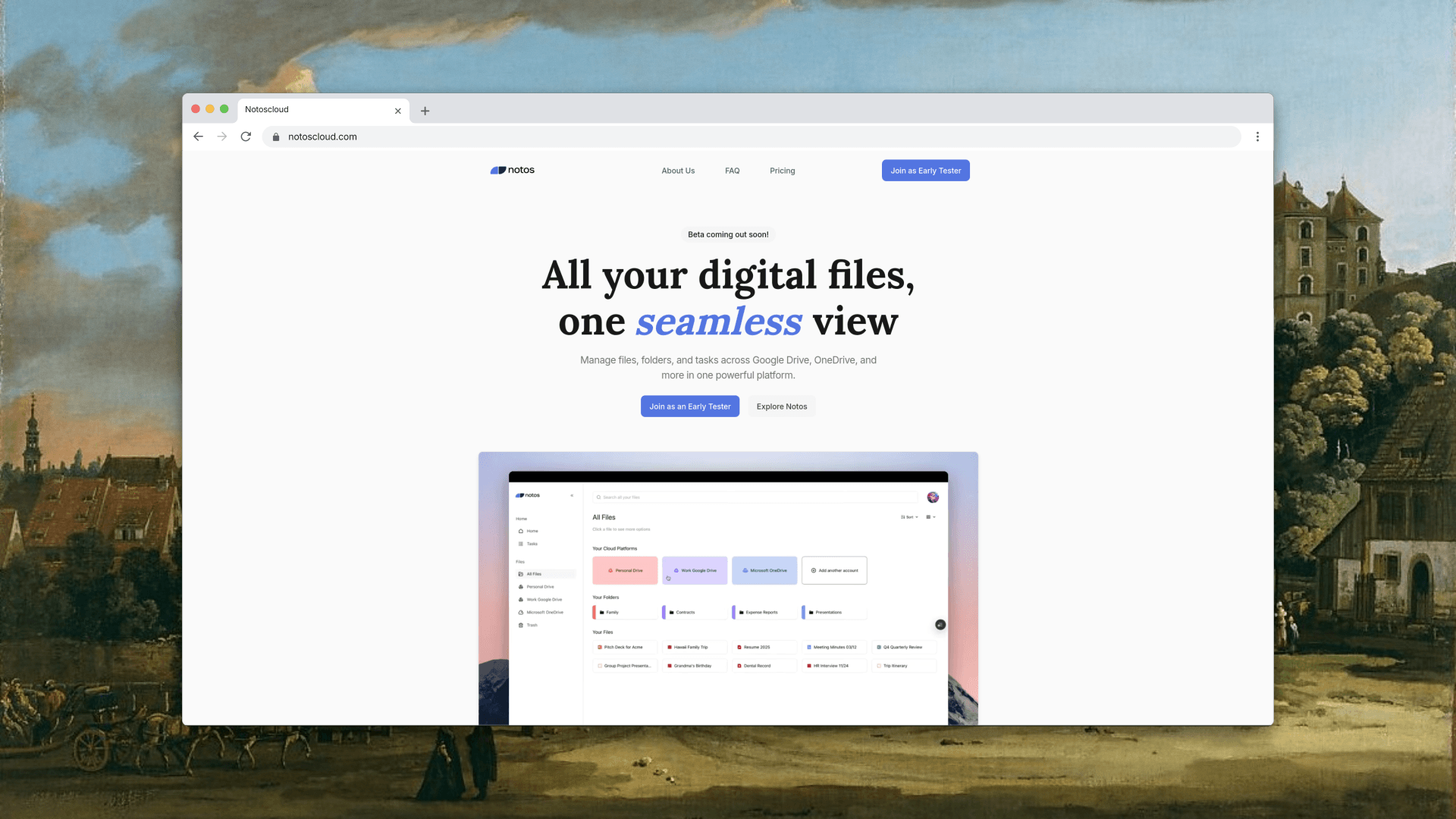 Notos Cloud landing page preview